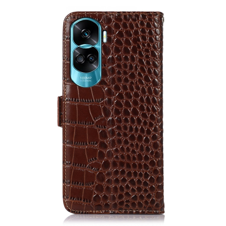 For Honor 90 Lite 5G / X50i Crocodile Top Layer Cowhide Leather Phone Case(Brown) - Honor Cases by buy2fix | Online Shopping UK | buy2fix