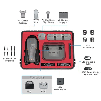 For DJI Air 3 / RC2 / N2 STARTRC Waterproof PP Drone Kit Suitcase Storage Box(Black) - Backpacks & Bags by STARTRC | Online Shopping UK | buy2fix