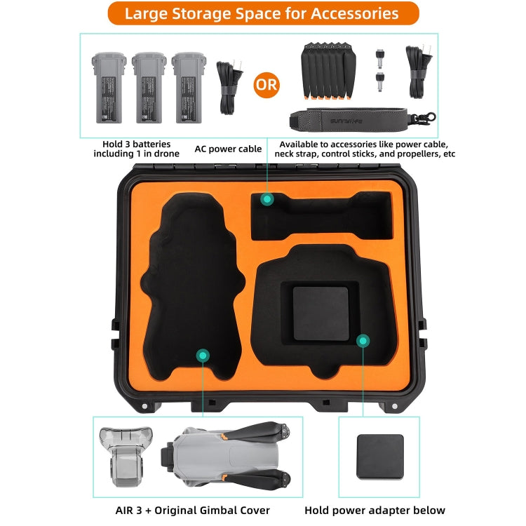 For DJI Air 3 Sunnylife Safety Carrying Case Large Capacity Waterproof Shock-proof Hard Travel Case Standard Version - Carry Cases & Bags by Sunnylife | Online Shopping UK | buy2fix