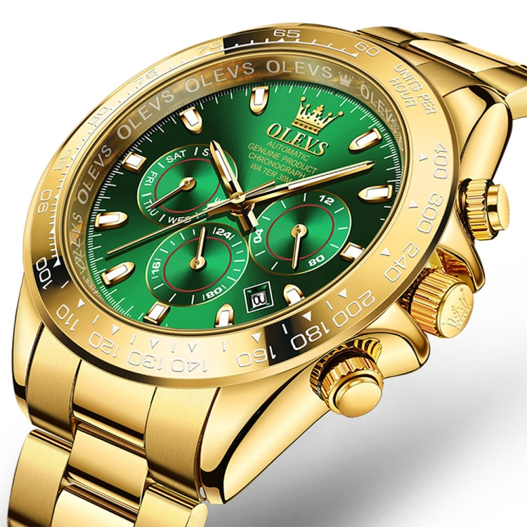 OLEVS 6638 Men Multifunctional Luminous Waterproof Mechanical Watch(Green) - Metal Strap Watches by OLEVS | Online Shopping UK | buy2fix