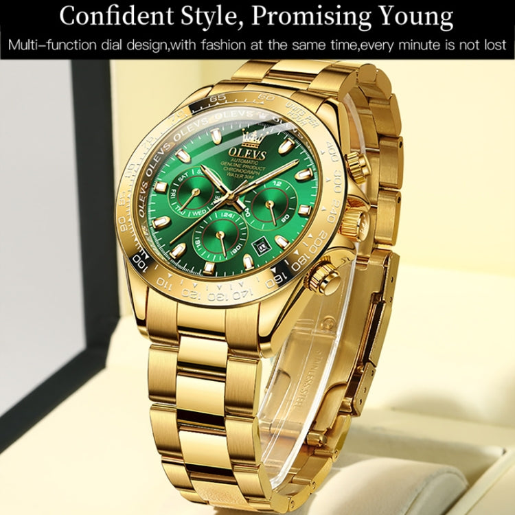 OLEVS 6638 Men Multifunctional Luminous Waterproof Mechanical Watch(Green) - Metal Strap Watches by OLEVS | Online Shopping UK | buy2fix