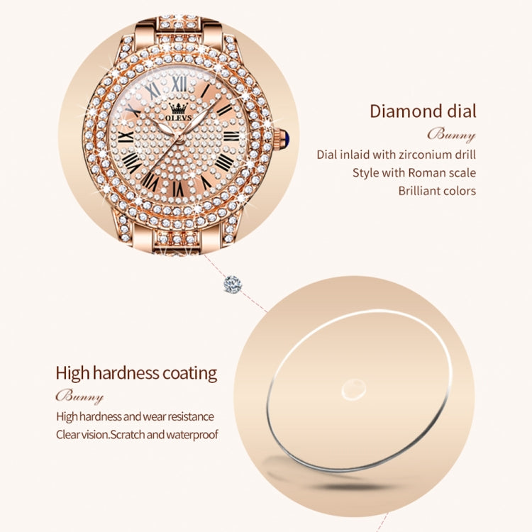 OLEVS 9943 Women Diamond Waterproof Quartz Watch(Rose Gold Diamond Face) - Metal Strap Watches by OLEVS | Online Shopping UK | buy2fix
