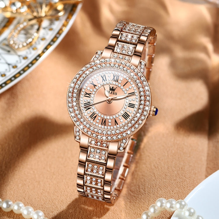 OLEVS 9943 Women Diamond Waterproof Quartz Watch(Rose Gold Roman) - Metal Strap Watches by OLEVS | Online Shopping UK | buy2fix