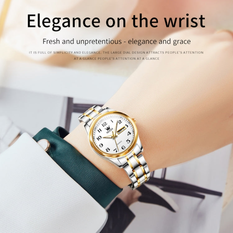 OLEVS 5567 Women Steel Strap Waterproof Quartz Watch(White + Gold) - Metal Strap Watches by OLEVS | Online Shopping UK | buy2fix