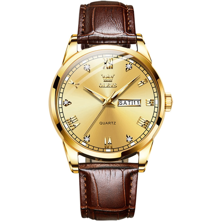 OLEVS 6896 Men Multifunctional Luminous Waterproof Quartz Watch(Gold) - Leather Strap Watches by OLEVS | Online Shopping UK | buy2fix