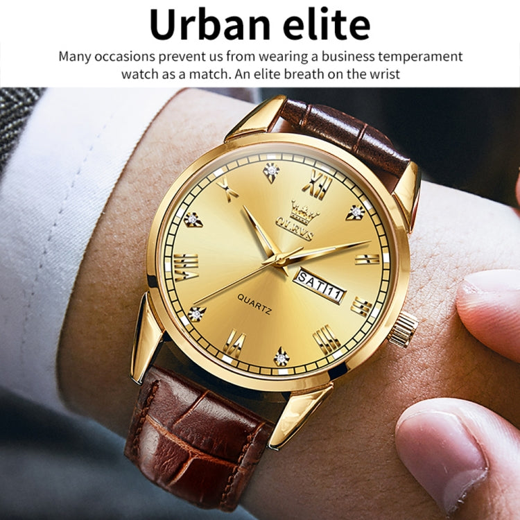 OLEVS 6896 Men Multifunctional Luminous Waterproof Quartz Watch(Gold) - Leather Strap Watches by OLEVS | Online Shopping UK | buy2fix