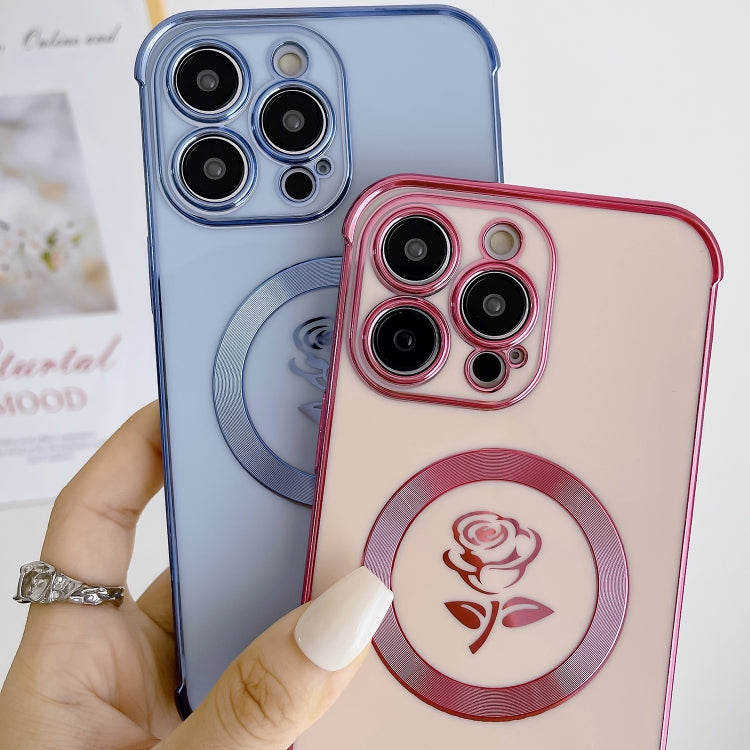 For iPhone 14 Plus Electroplate Side Roses Flower MagSafe Phone Case(Dark Purple) - iPhone 14 Plus Cases by buy2fix | Online Shopping UK | buy2fix