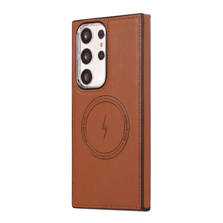 For Samsung Galaxy S22 Ultra 5G Side Leather Magsafe Phone Case(Brown) - Galaxy S22 Ultra 5G Cases by buy2fix | Online Shopping UK | buy2fix