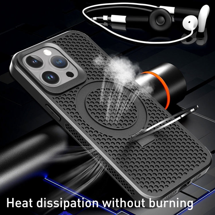 For iPhone 15 Pro Max Skin Feel PC+TPU Cooling Magnetic Magsafe Phone Case with Stand(Black) - iPhone 15 Pro Max Cases by buy2fix | Online Shopping UK | buy2fix