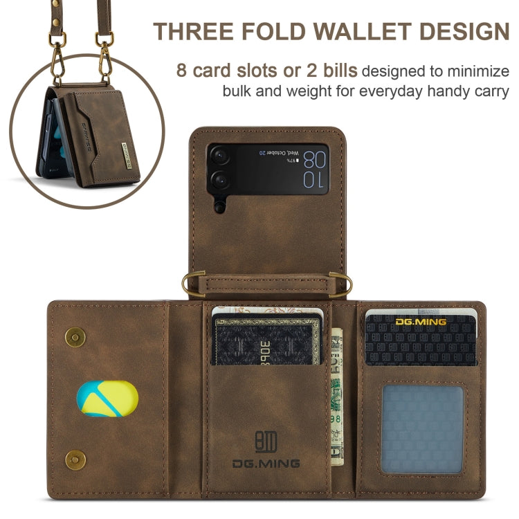 For Samsung Galaxy Z Flip3 5G DG.MING M2 Series Card Bag Magnetic Leather Phone Case(Coffee) - Galaxy Phone Cases by DG.MING | Online Shopping UK | buy2fix