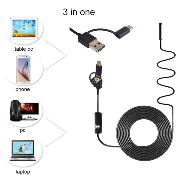 AN100 3 in 1 IP67 Waterproof USB-C / Type-C + Micro USB + USB HD Endoscope Snake Tube Inspection Camera for Parts of OTG Function Android Mobile Phone, with 6 LEDs, Lens Diameter:8mm(Length: 10m) - Consumer Electronics by buy2fix | Online Shopping UK | buy2fix