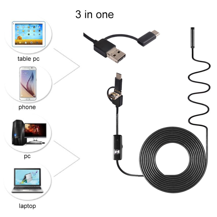 AN100 3 in 1 IP67 Waterproof USB-C / Type-C + Micro USB + USB HD Endoscope Hard Tube Inspection Camera for Parts of OTG Function Android Mobile Phone, with 6 LEDs, Lens Diameter:5.5mm(Length: 1m) - Consumer Electronics by buy2fix | Online Shopping UK | buy2fix