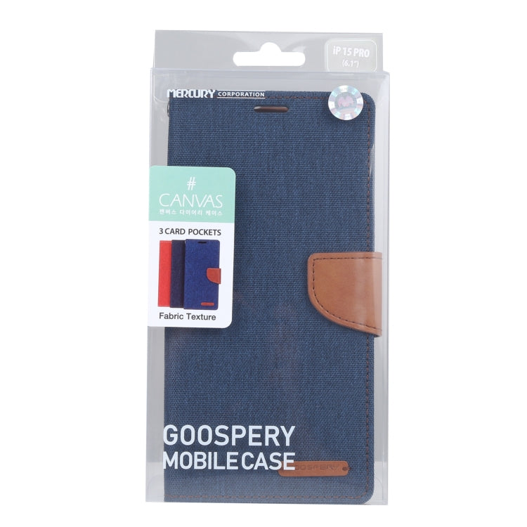 For iPhone 15 Pro Max GOOSPERY CANVAS DIARY Fabric Texture Flip Leather Phone Case(Navy Blue) - iPhone 15 Pro Max Cases by GOOSPERY | Online Shopping UK | buy2fix