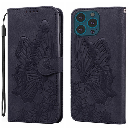 For iPhone 15 Pro Max Retro Skin Feel Butterflies Embossing Leather Phone Case(Black) - iPhone 15 Pro Max Cases by buy2fix | Online Shopping UK | buy2fix