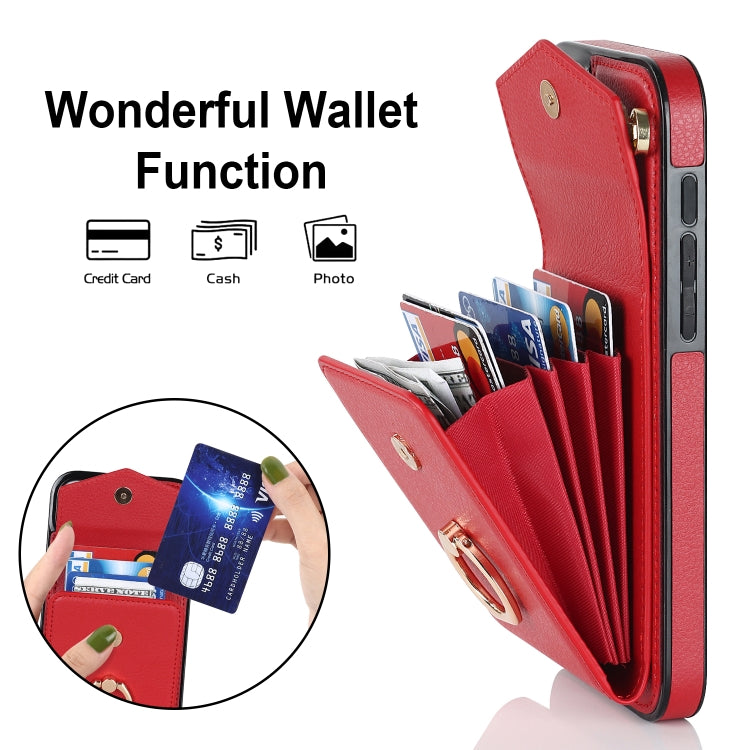 For iPhone 15 Pro Max Ring Holder RFID Card Slot Phone Case(Red) - iPhone 15 Pro Max Cases by buy2fix | Online Shopping UK | buy2fix