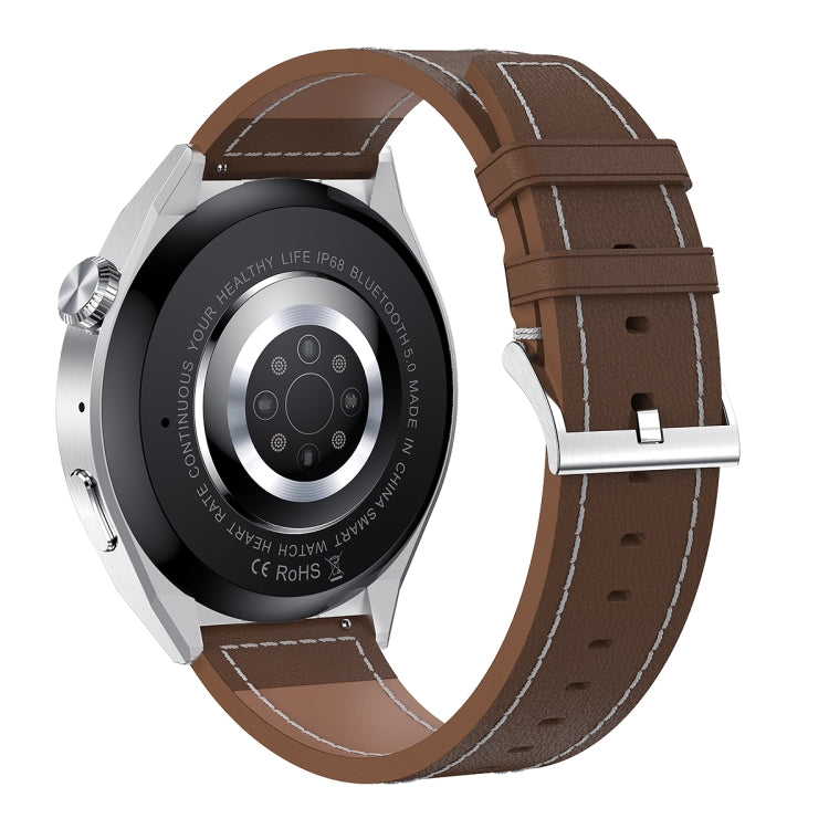 HDT MAX 1.60 inch Silver Dial Leather Band IP68 Waterproof Smart Watch Support Bluetooth Call(Brown) - Smart Watches by buy2fix | Online Shopping UK | buy2fix