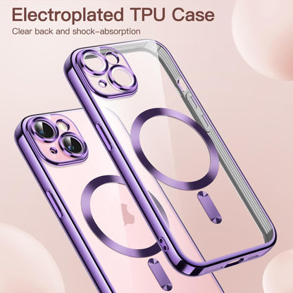 For iPhone 15 Plus Magsafe Magnetic Transparent Electroplated TPU Phone Case(Purple) - iPhone 15 Plus Cases by buy2fix | Online Shopping UK | buy2fix