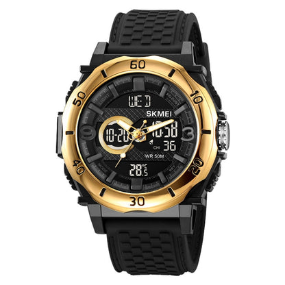 SKMEI 2098 Multifunctional Men 50M Waterproof Thermometer Dual Display Digital Wrist Watch(Gold+Black) - Silicone Strap Watches by SKMEI | Online Shopping UK | buy2fix