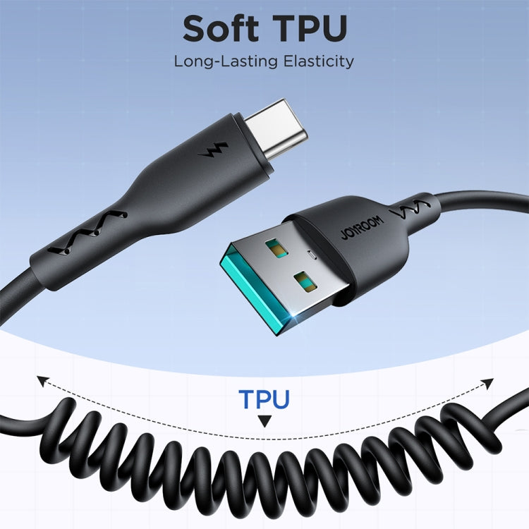 JOYROOM SA38-AC3 3A USB to USB-C / Type-C Coiled Fast Charging Data Cable, Length:1.5m(Black) - USB-C & Type-C Cable by buy2fix | Online Shopping UK | buy2fix