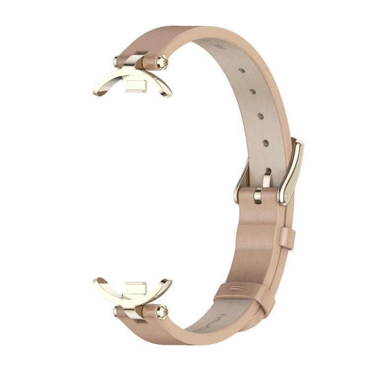 For Xiaomi Mi Band 8 / 9 / 9 NFC Mijobs First Layer Cowhide Watch Band(Apricot Light Gold) - Watch Bands by MIJOBS | Online Shopping UK | buy2fix