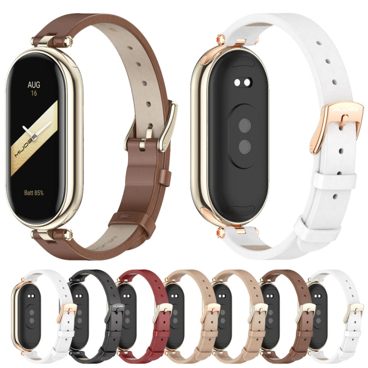 For Xiaomi Mi Band 8 / 9 / 9 NFC Mijobs First Layer Cowhide Watch Band(Apricot Light Gold) - Watch Bands by MIJOBS | Online Shopping UK | buy2fix