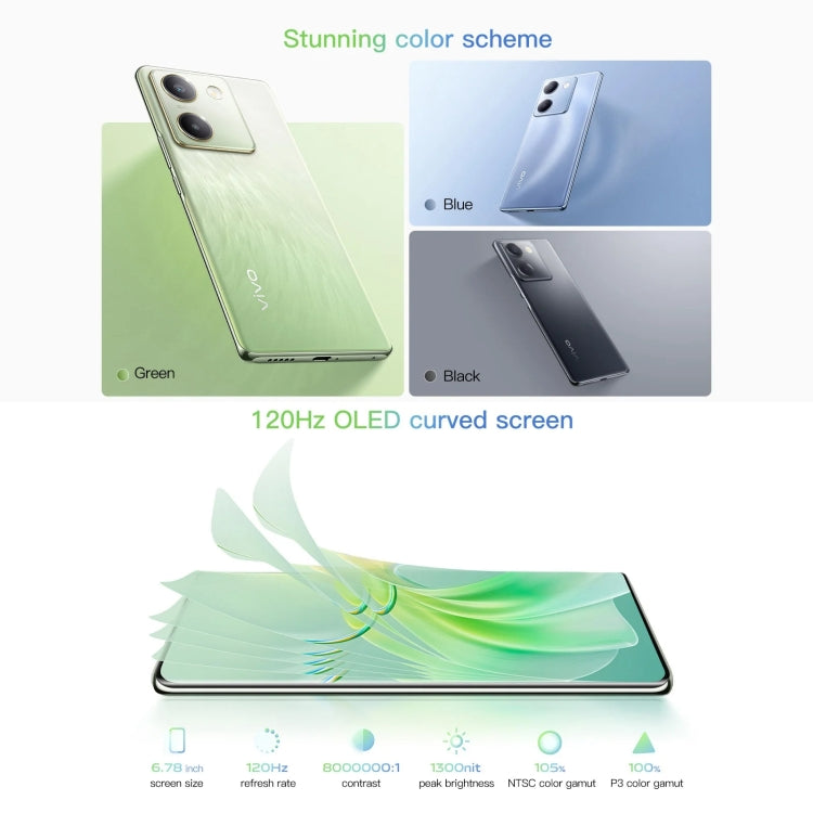 vivo Y100, 12GB+256GB, Face ID / Screen Fingerprint Identification, 6.78 inch Android 13.0 OriginOS 3 Snapdragon 695 Octa Core, OTG, Network: 5G(Green) - vivo by vivo | Online Shopping UK | buy2fix