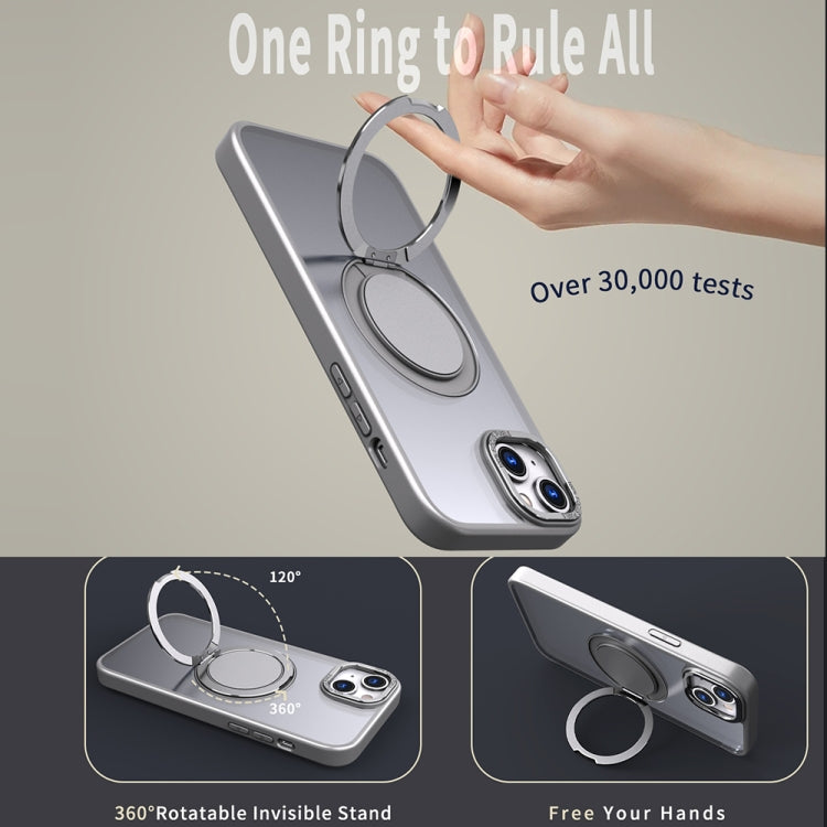 For iPhone 14 360-degree Rotating MagSafe Magnetic Holder Phone Case(Titanium Grey) - iPhone 14 Cases by buy2fix | Online Shopping UK | buy2fix