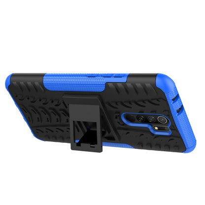 For Xiaomi Redmi 9 Tire Texture Shockproof TPU + PC Protective Case with Holder(Blue) - Xiaomi Accessories by buy2fix | Online Shopping UK | buy2fix