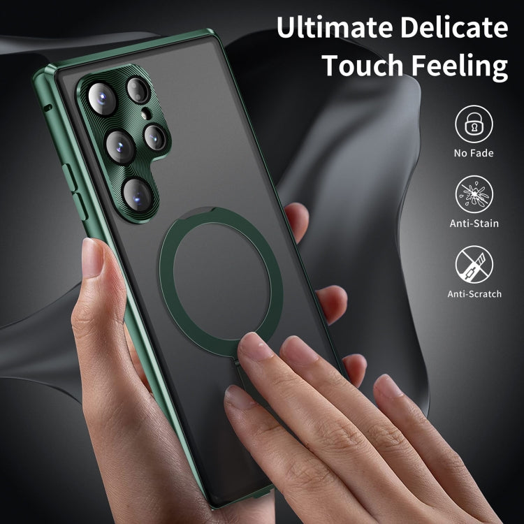 For Samsung Galaxy S23 Ultra 5G MagSafe Magnetic HD Frosted Tempered Glass Holder Phone Case(Green) - Galaxy S23 Ultra 5G Cases by buy2fix | Online Shopping UK | buy2fix