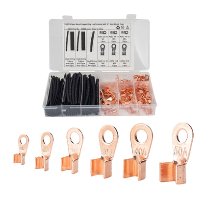 135 PCS Icstation Open Barrel Pure Copper Ring Lug Wire Crimp Terminals Assortment Kit with Heat Shrink Tube - In Car by buy2fix | Online Shopping UK | buy2fix