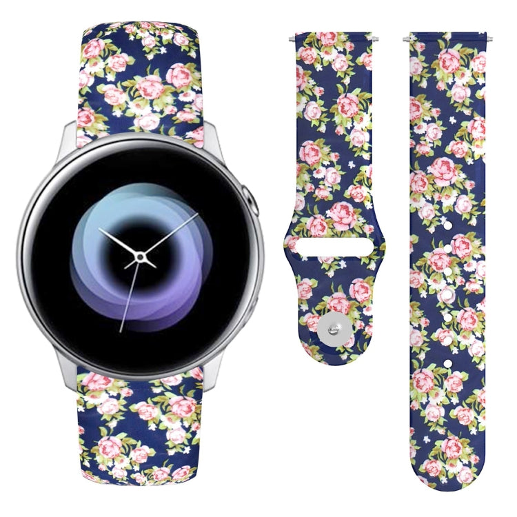 For Samsung Galaxy Active2 20mm Reverse Buckle Printed Silicone Watch Band(Pink Rose) - Smart Wear by buy2fix | Online Shopping UK | buy2fix