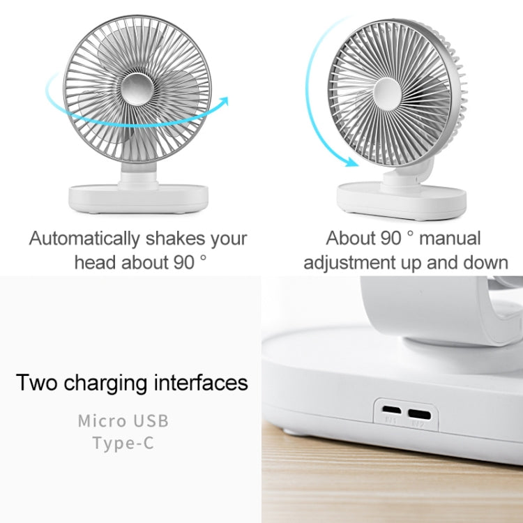 D77 4W Micro USB & USB-C / Type-C Rechargeable Portable Four-speed Adjustable Automatic Head Shaking Desktop Fan(Pink) - Consumer Electronics by buy2fix | Online Shopping UK | buy2fix