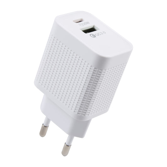 LZ-106A+C PD 20W USB-C/Type-C+QC 3.0 USB Ports Plaid Pattern Travel Charger, EU Plug(White) - USB Charger by buy2fix | Online Shopping UK | buy2fix