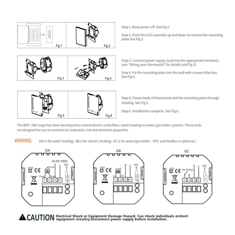 BHT-006GBLW 95-240V AC 16A Smart Home Heating Thermostat for EU Box, Control Electric Heating with Only Internal Sensor & External Sensor & WiFi Connection (Black) - Consumer Electronics by buy2fix | Online Shopping UK | buy2fix