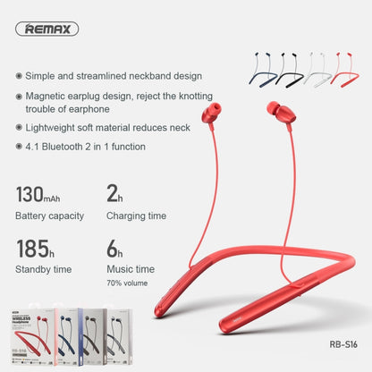 REMAX RB-S16 Wireless Neck-mounted Sports V4.2 Bluetooth Earphone (Red) - Neck-mounted Earphone by REMAX | Online Shopping UK | buy2fix