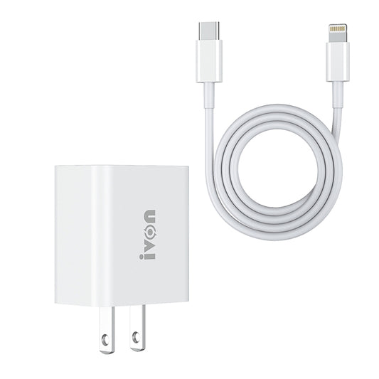 IVON AD48 18W PD Fast Charger + USB-C / Type-C to 8 Pin Data Cable Set, US Plug - Apple Accessories by IVON | Online Shopping UK | buy2fix