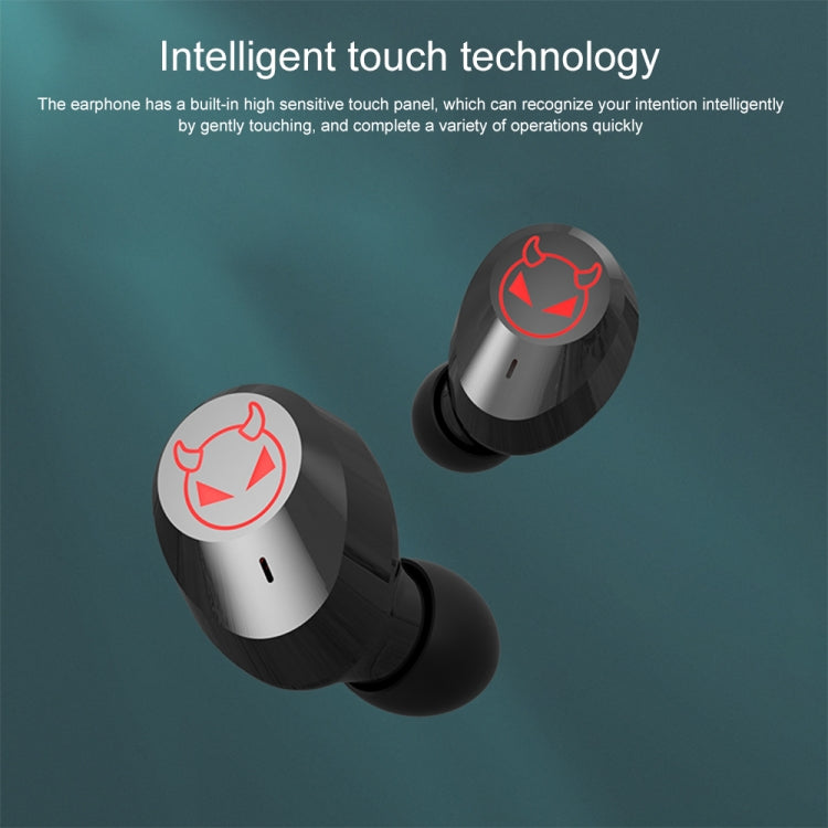 M23 Little Devil Pattern Intelligent Noise Reduction Touch Bluetooth Earphone with Three-screen Battery Display & Mirror Charging Box, Support HD Call & Siri (Black) - Bluetooth Earphone by buy2fix | Online Shopping UK | buy2fix