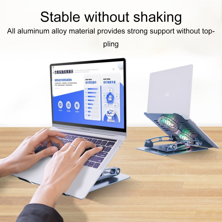 R- JUST HZ22-1 Rotating Dual-purpose Desktop Fan Aluminum Alloy Laptop Stand (Grey) - MacBook Holder by R-JUST | Online Shopping UK | buy2fix