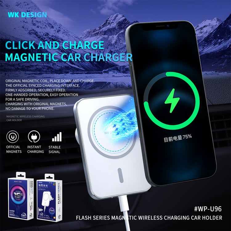 WK WP-U96 Flash Series Magsafe Car Air Outlet Vent Mount Clamp Holder 15W Fast Charging Qi Magnetic Wireless Charger For iPhone 12 Series - In Car by WK | Online Shopping UK | buy2fix