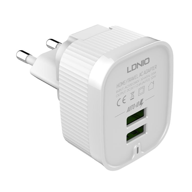 LDNIO A201 2.4A Dual USB Charging Head Travel Direct Charge Mobile Phone Adapter Charger With Micro USB Data Cable(EU Plug) - USB Charger by LDNIO | Online Shopping UK | buy2fix