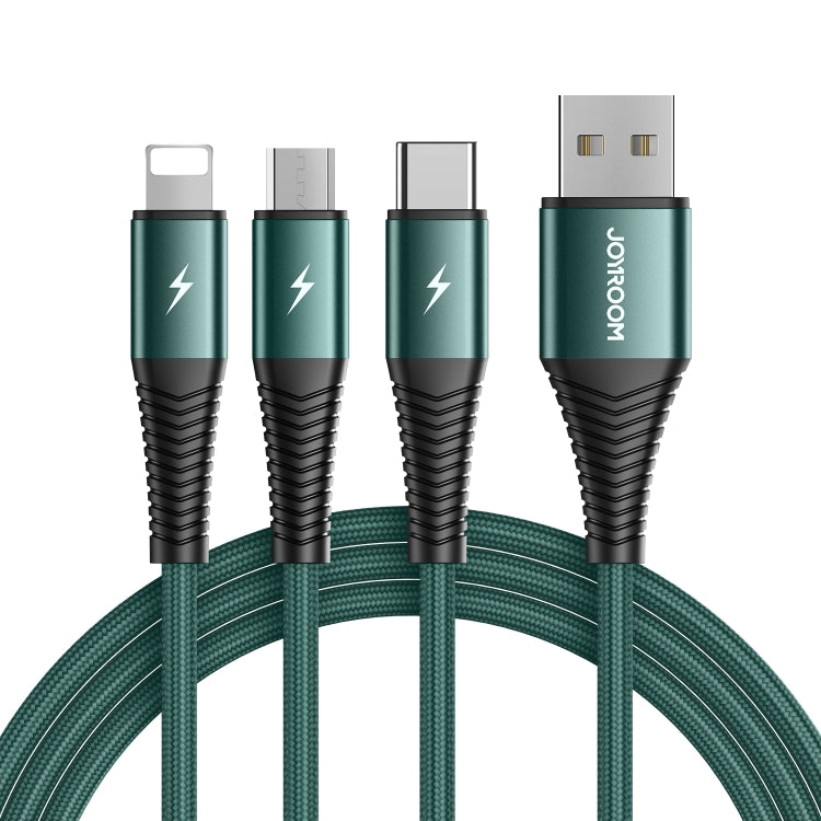 JOYROOM S-1230G4 3A 3 In 1 USB to 8 Pin + Micro USB + Type-C / USB-C Fast Charging Data Cable Length: 1.2m (Green) - Multifunction Cable by JOYROOM | Online Shopping UK | buy2fix