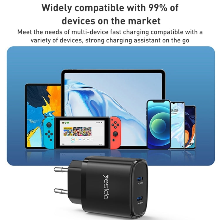 Yesido YC56 Dual USB-C / Type-C Travel Charger with 1m USB-C / Type-C to USB-C / Type-C Cable, EU Plug (Black) - USB Charger by Yesido | Online Shopping UK | buy2fix