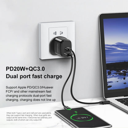 awei PD1 20W PD Type-C + QC 3.0 USB Interface Fast Charging Travel Charger with Data Cable, UK Plug - Apple Accessories by awei | Online Shopping UK | buy2fix