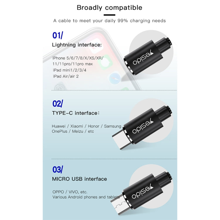 Yesido CA60 3A USB to 8 Pin + Micro USB + USB-C / Type-C Charging Cable, Length: 1.2m - Multifunction Cable by Yesido | Online Shopping UK | buy2fix