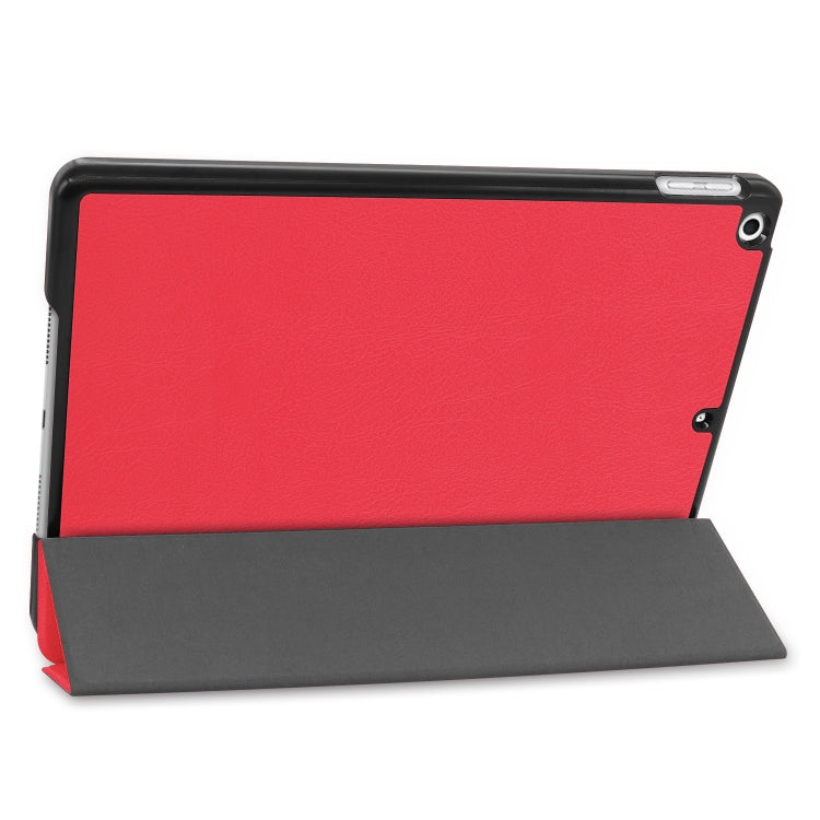 For iPad 10.2 Custer Texture Horizontal Flip Smart PU Leather Case with Sleep / Wake-up Function & Three-folding Holder (Red) - iPad 10.2 Cases by buy2fix | Online Shopping UK | buy2fix