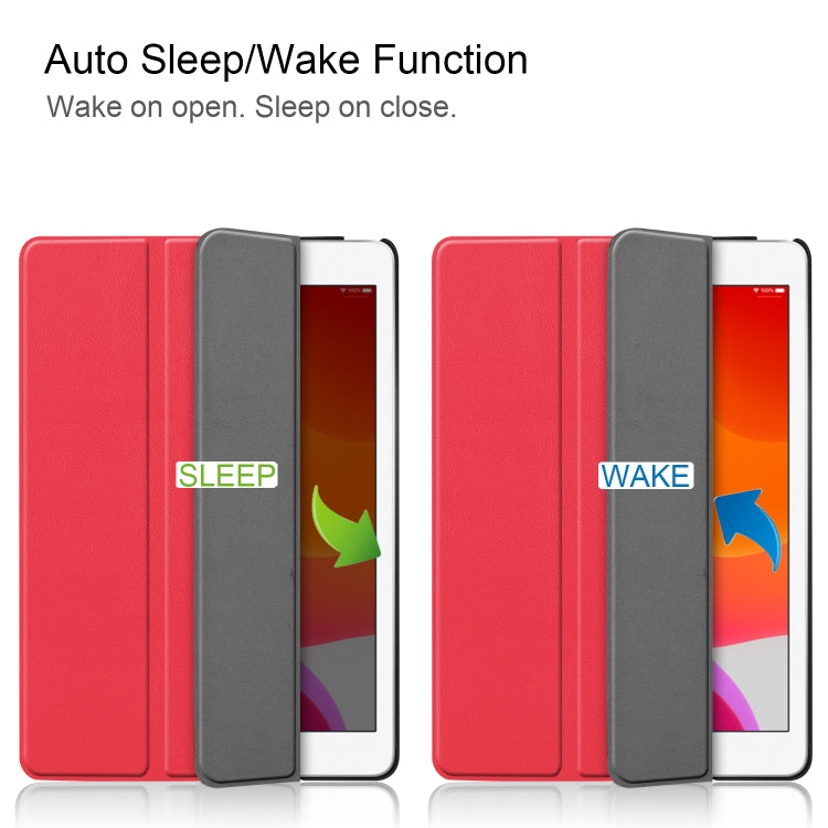 For iPad 10.2 Custer Texture Horizontal Flip Smart PU Leather Case with Sleep / Wake-up Function & Three-folding Holder (Red) - iPad 10.2 Cases by buy2fix | Online Shopping UK | buy2fix