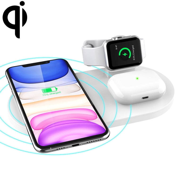 A04 3 in 1 Multi-function Qi Standard Wireless Charger for Mobile Phones & iWatch & AirPods (White) - Apple Accessories by buy2fix | Online Shopping UK | buy2fix