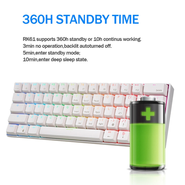 RK61 61 Keys Bluetooth / 2.4G Wireless / USB Wired Three Modes Blue Switch Tablet Mobile Gaming Mechanical Keyboard with RGB Backlight, Cable Length: 1.5m (White) - Wired Keyboard by buy2fix | Online Shopping UK | buy2fix