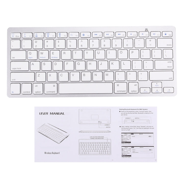 BK-3001 Bluetooth Wireless 78 Keys Ultrathin Keyboard for Windows / iPad / iPhone(Silver) -  by buy2fix | Online Shopping UK | buy2fix