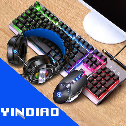 YINDIAO K002 USB Wired Mechanical Feel RGB Backlight Keyboard + Optical Mouse + Headset Set(Black) - Wired Keyboard by YINDIAO | Online Shopping UK | buy2fix